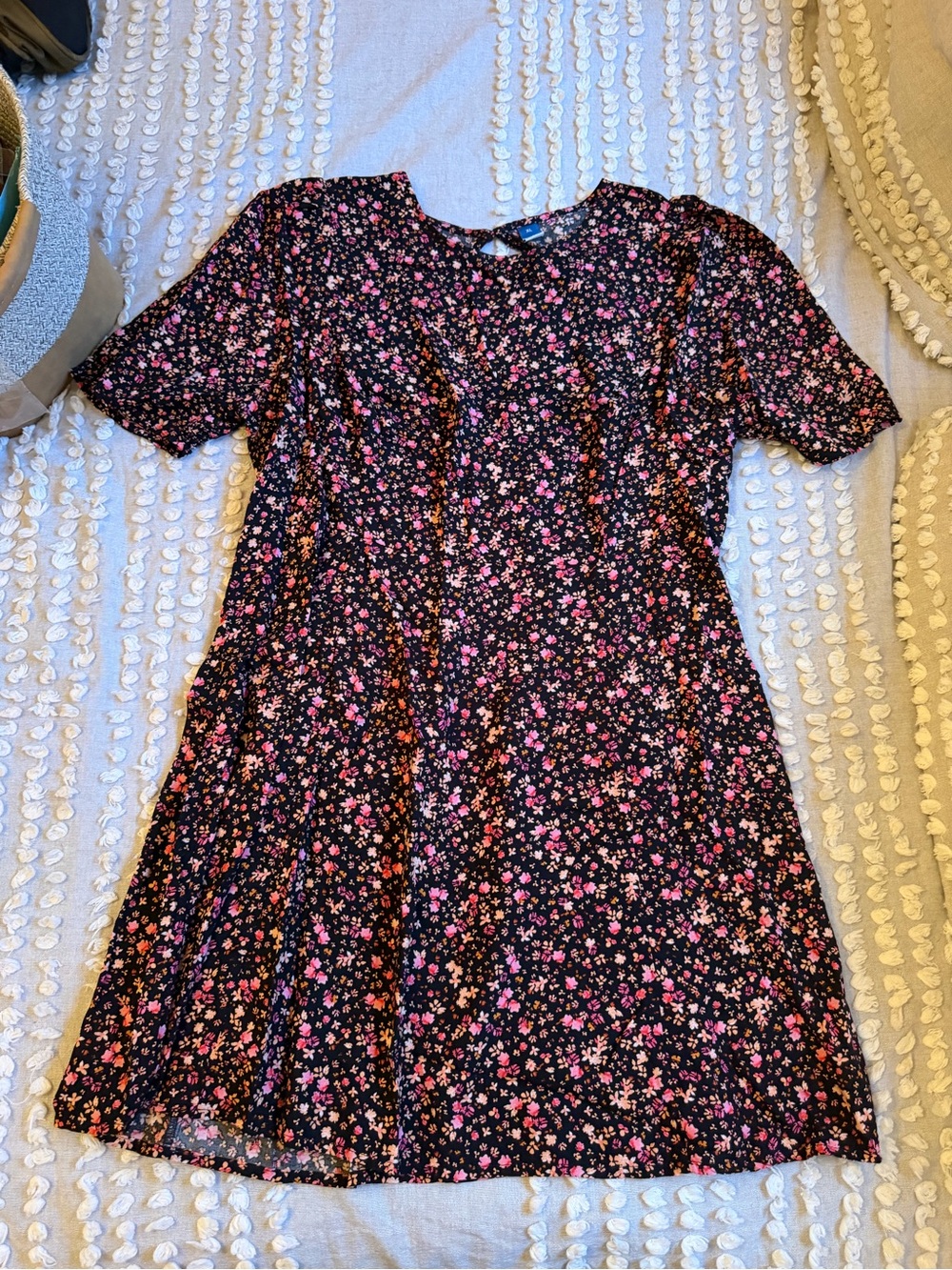 Old Navy Black Short-Sleeve Dress with Pink Floral Print